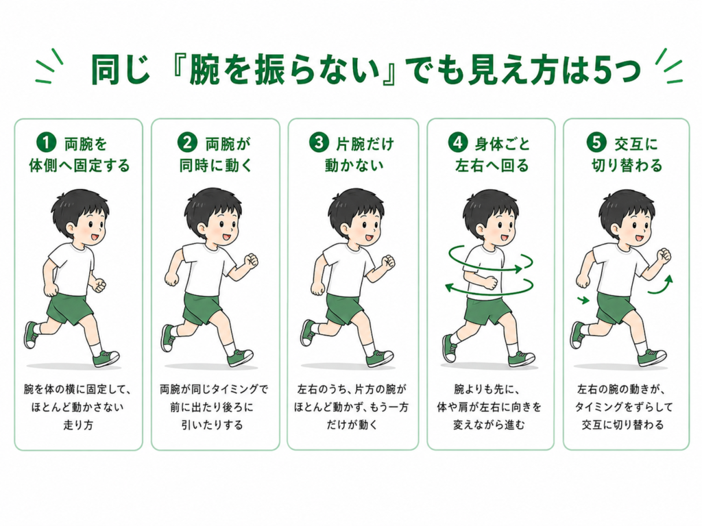 同じ腕を振らないで見え方は5つ