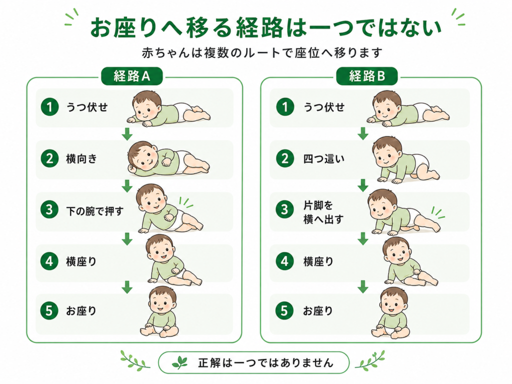 お座りへ移る経路は一つではなく