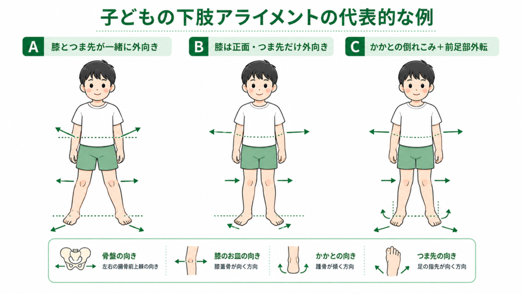 子供の下肢アライメントの代表な例