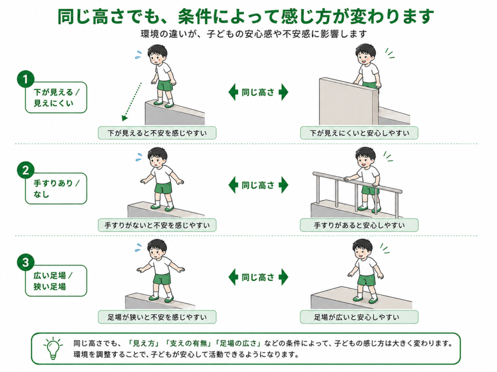同じ高さでも条件によって感じ方が変わる