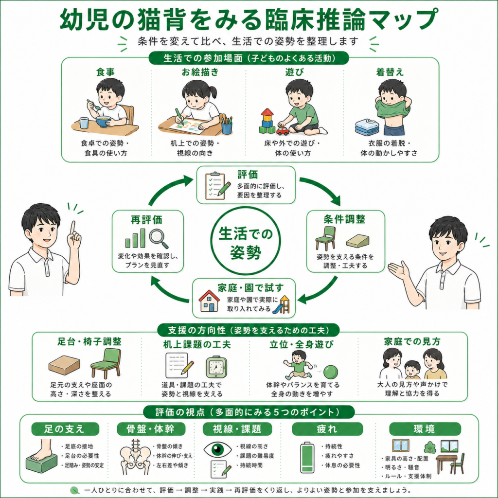 幼児の猫背を見る臨床推論マップ