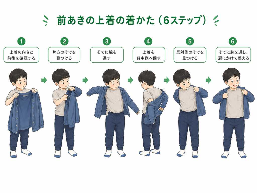 前空きの上着の着かた6ステップ
