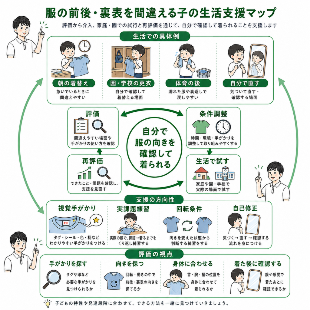 服の前後、裏表を間違える子の臨床推論マップ