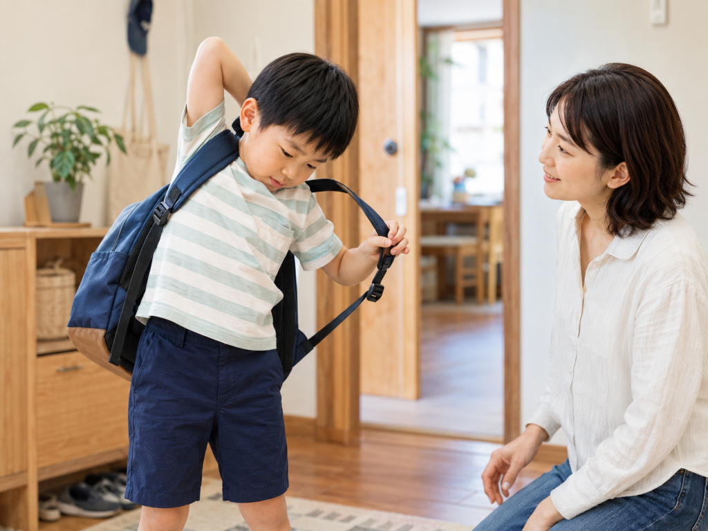 リュックを背負う