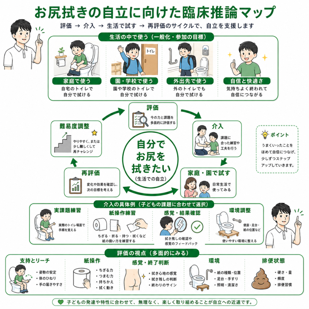 おしりふきの自立に向けた臨床推論マップ