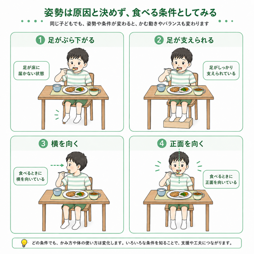 姿勢は原因ときんず、食べる条件として見る