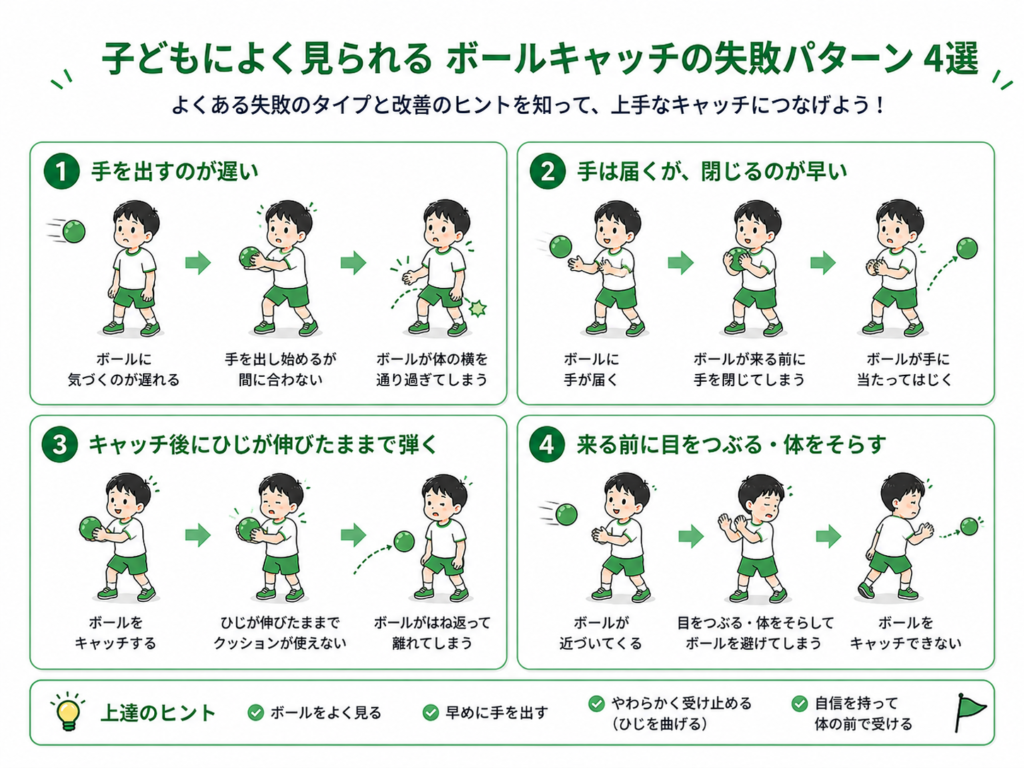 子供によくみられるボールキャッチの失敗パターン4選