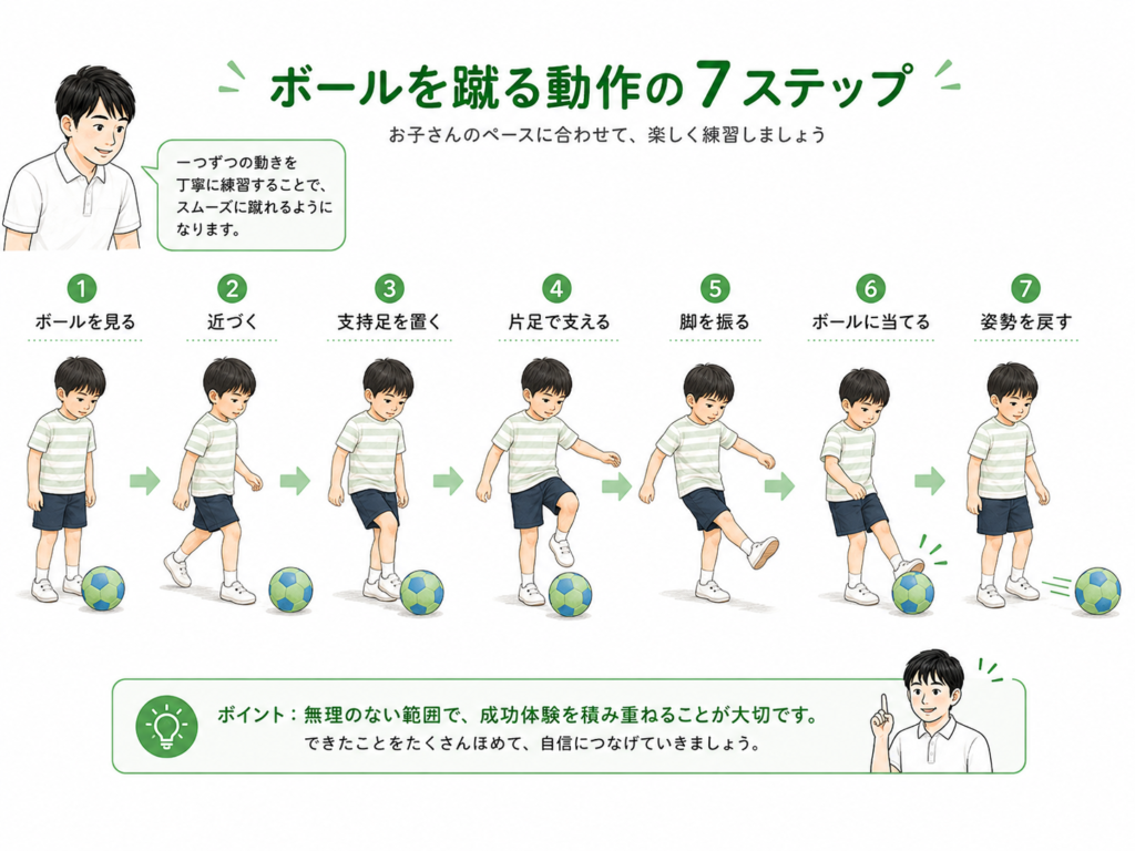 ボールをける動作の7つのステップ