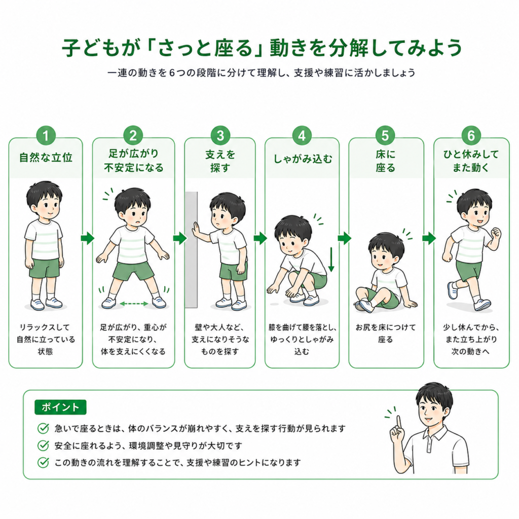 こどもがさっと座る動作を分解してみよう