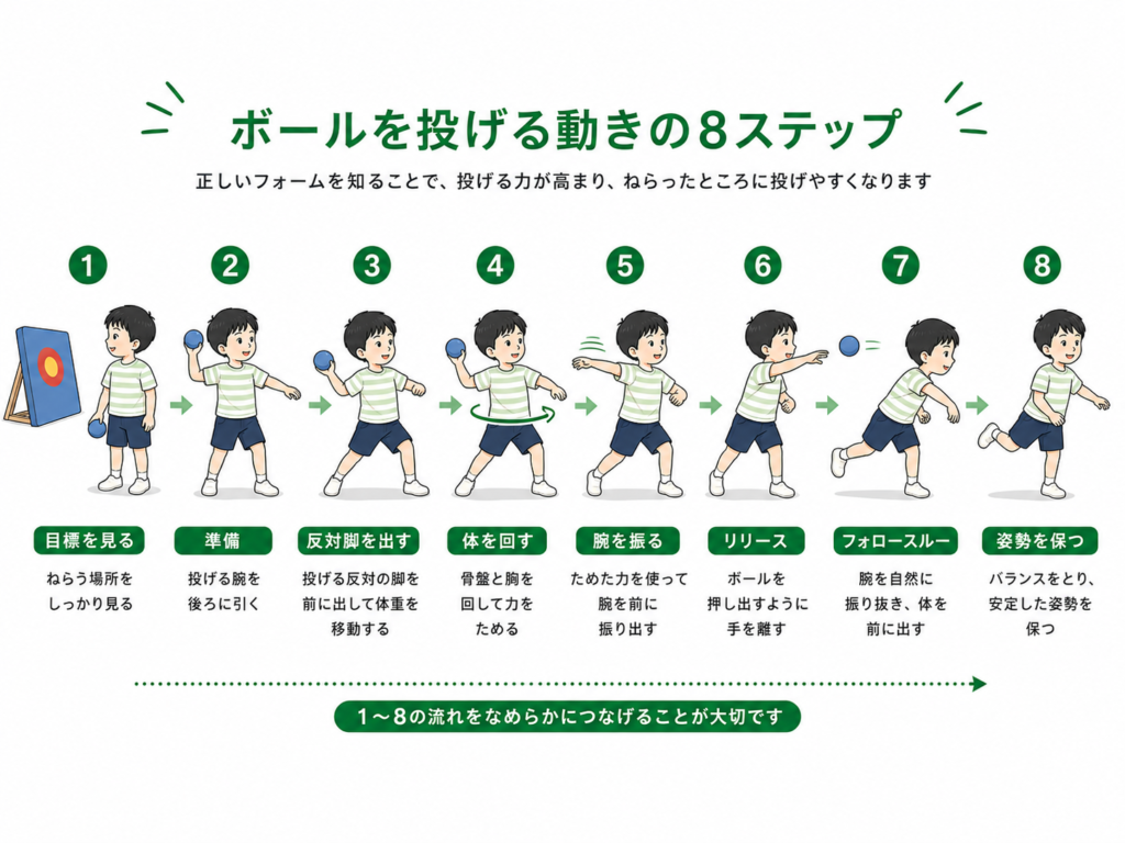 ボールを投げる動きの8ステップ