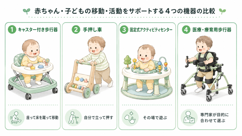 子供の移動・活動をサポートする4つの機器の比較