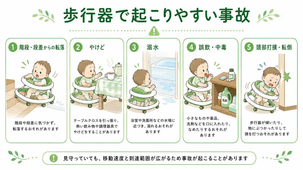 歩行器で起こりやすい事故