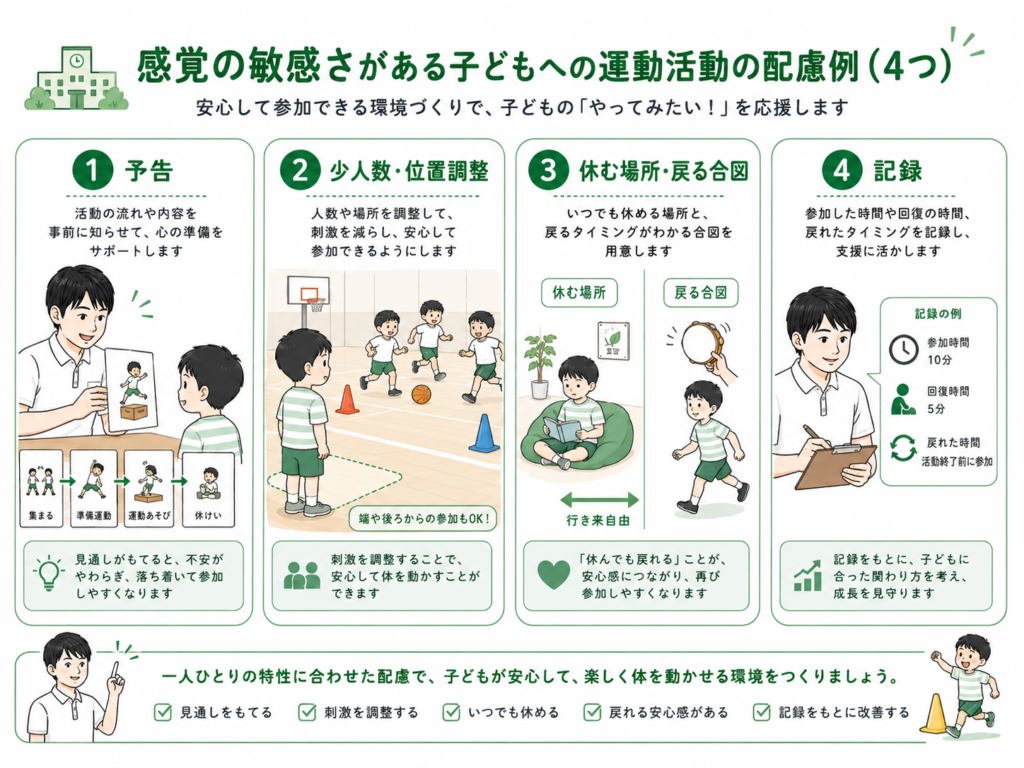 感覚の敏感さがある子供への運動活動の配慮例4つ