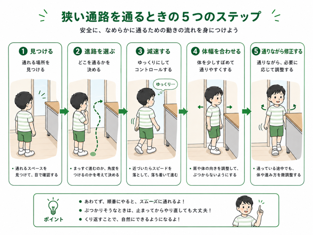 狭い通路を通るときの5つのステップ