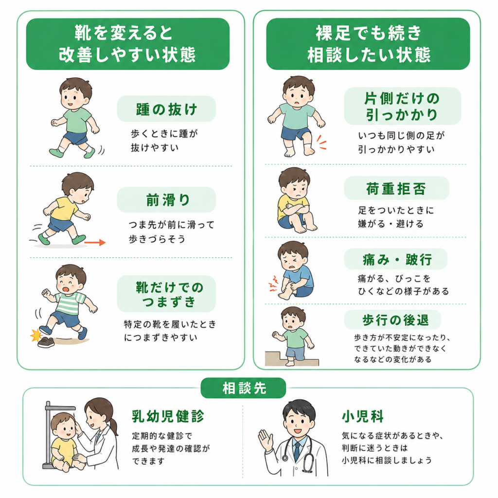 靴を変えると改善しやすい状態と裸足でも続き相談したい状態
