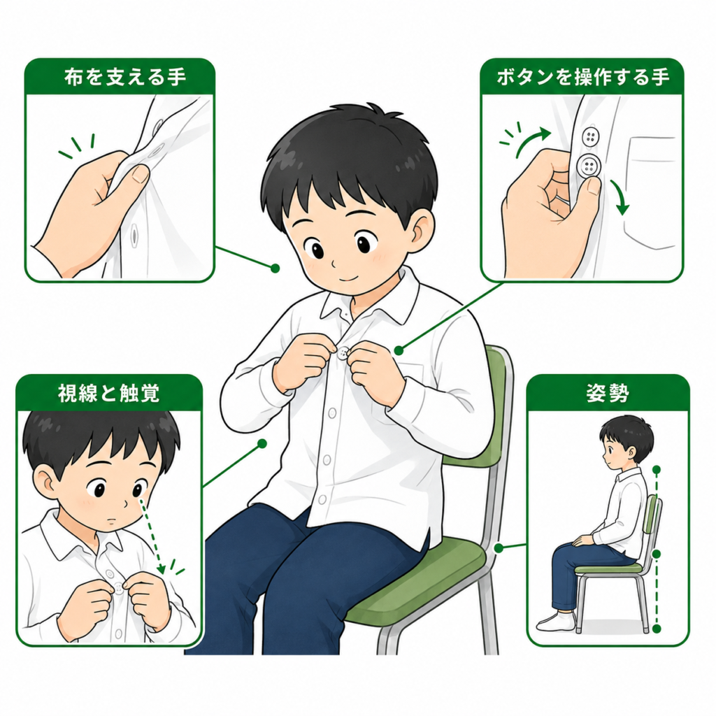 ボタンを留める４つのステップ