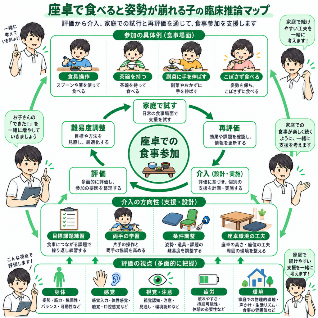 座卓で食べると姿勢が崩れる