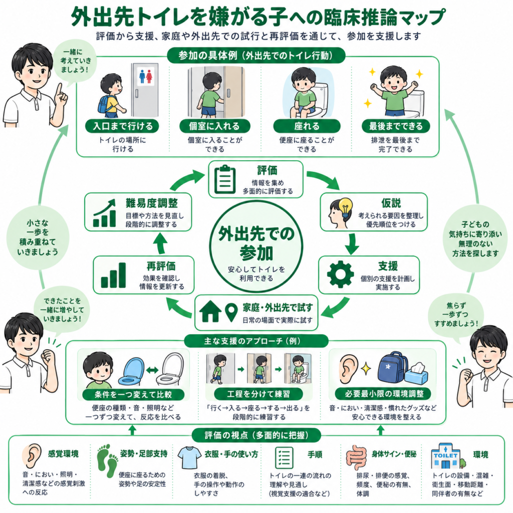 外出先のトイレを嫌がる子への臨床推論マップ