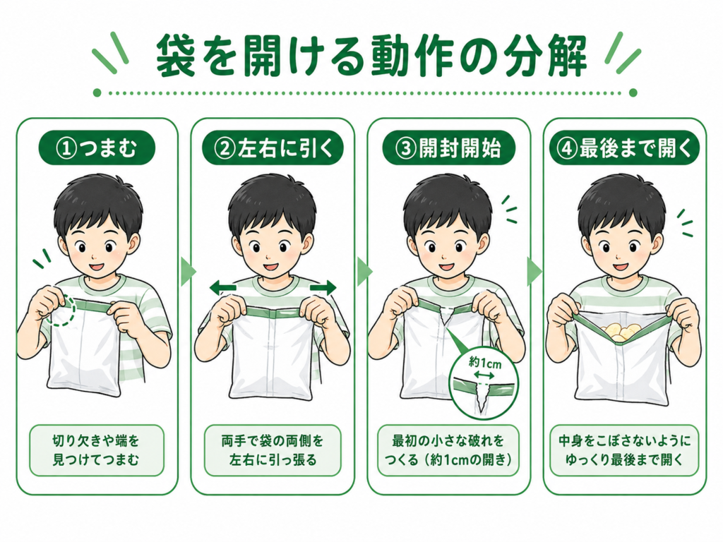 袋を開ける動作