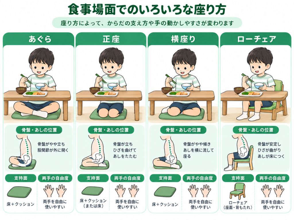 食事場面での色々な座り方