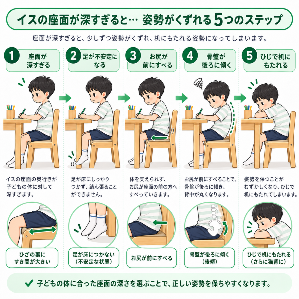 椅子で姿勢が崩れる5つのステップ