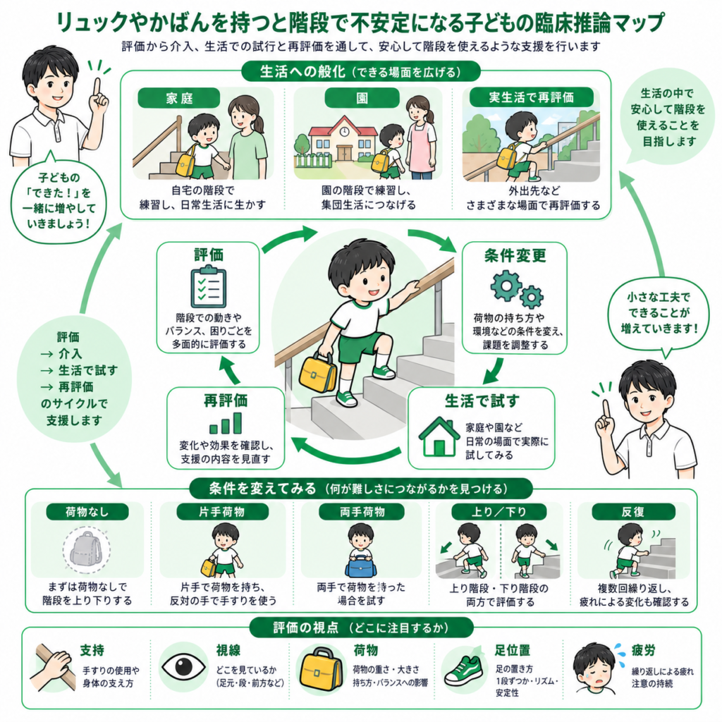 カバンを持つと階段が不安定