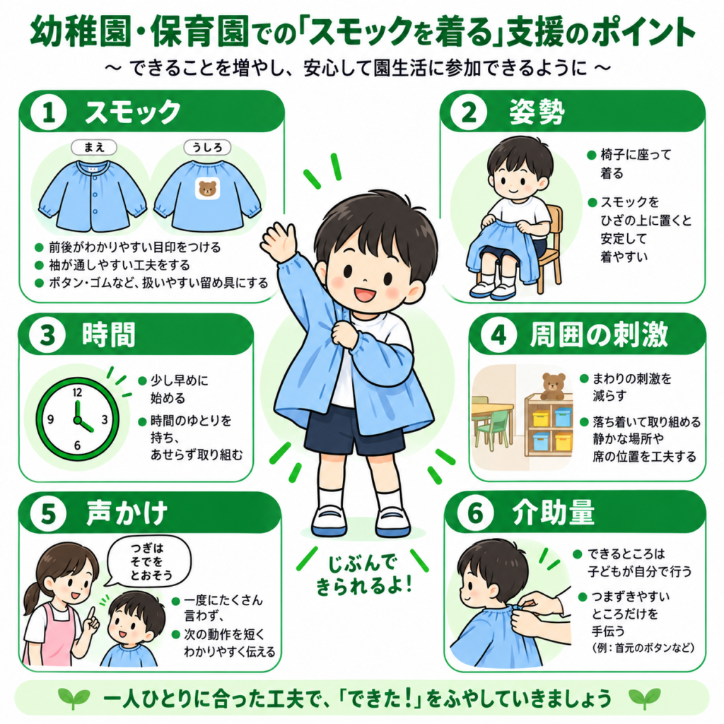 スモックを着る支援ポイント