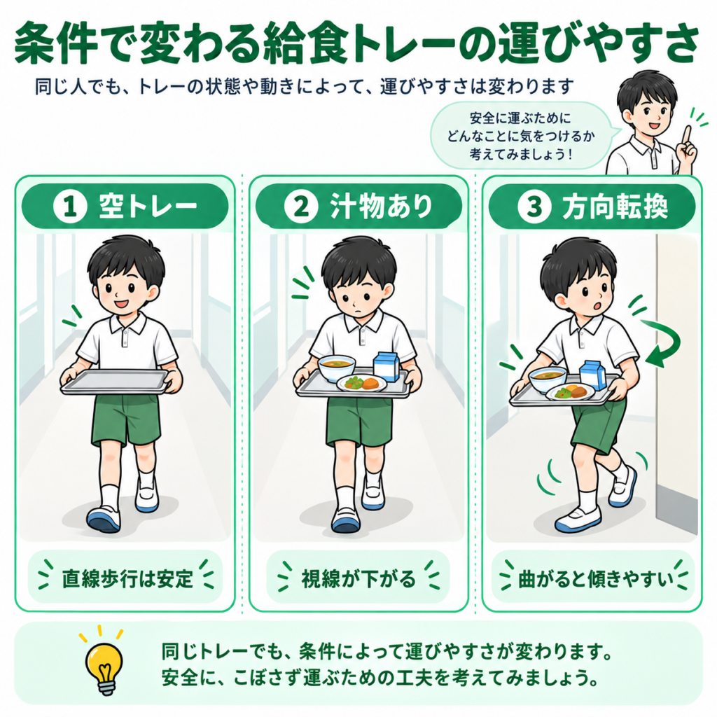給食トレーを運びやすく