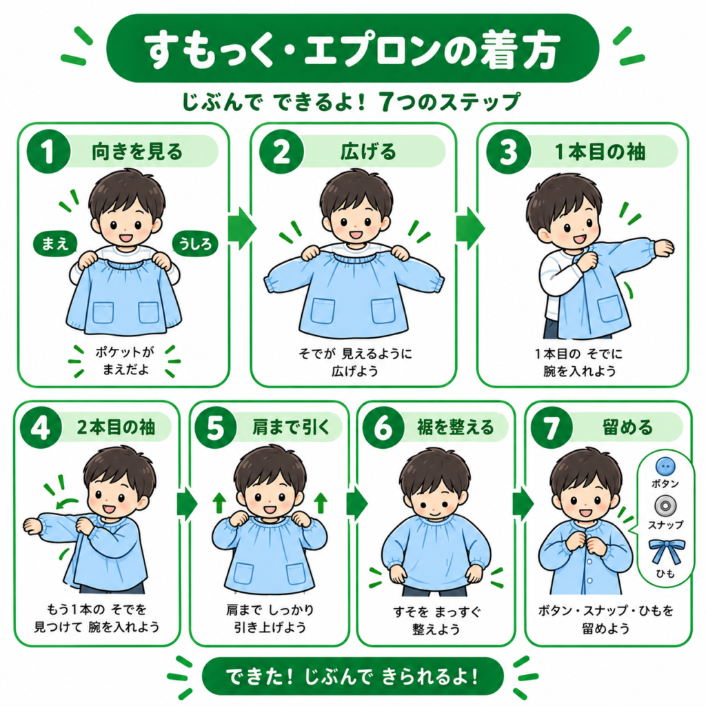 スモック・エプロンの着方
