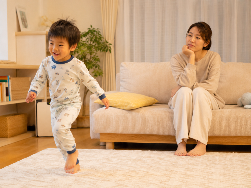 寝る前にはしゃぐ