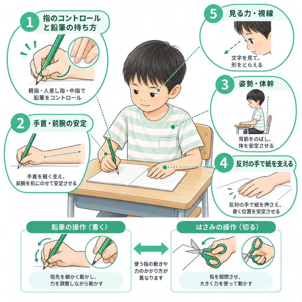 字を書く５つ