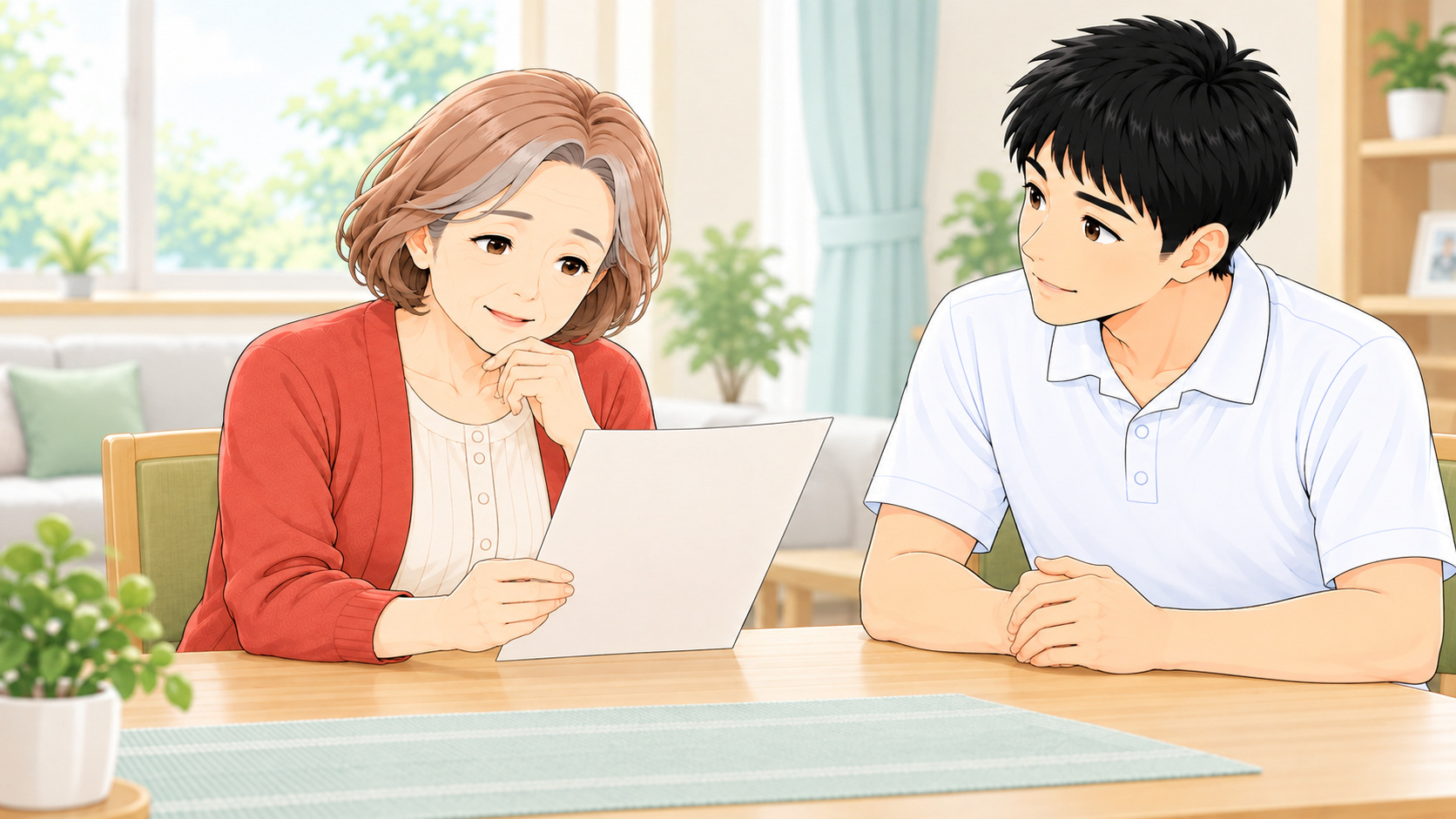 本人の経験を聞く場面。本人と家族、それぞれの視点を残します。