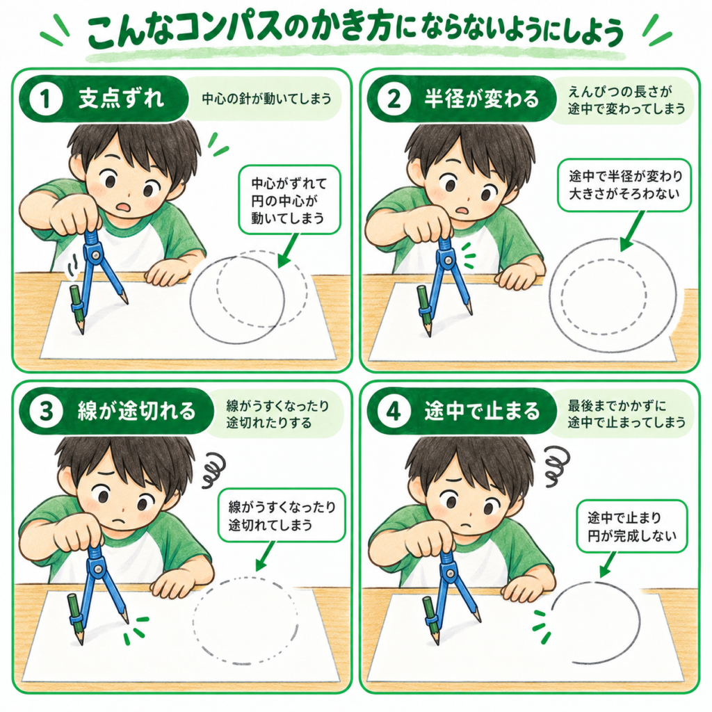 こんなコンパスの書き方にならないように