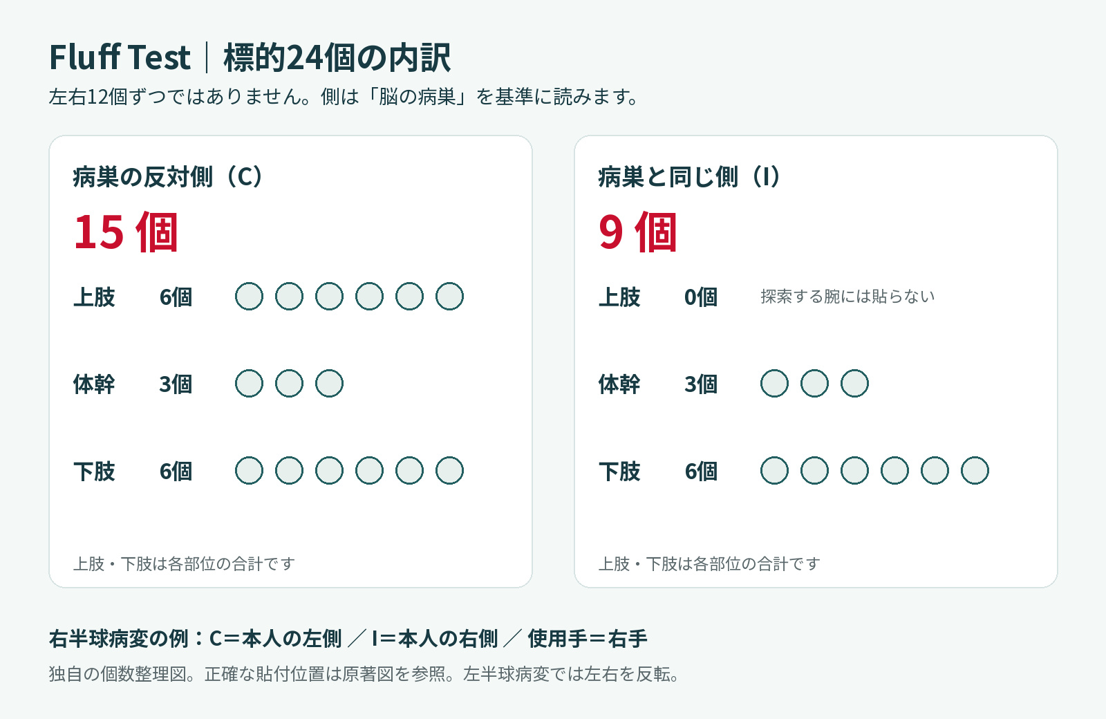 病巣反対側15個、同側9個の標的内訳
