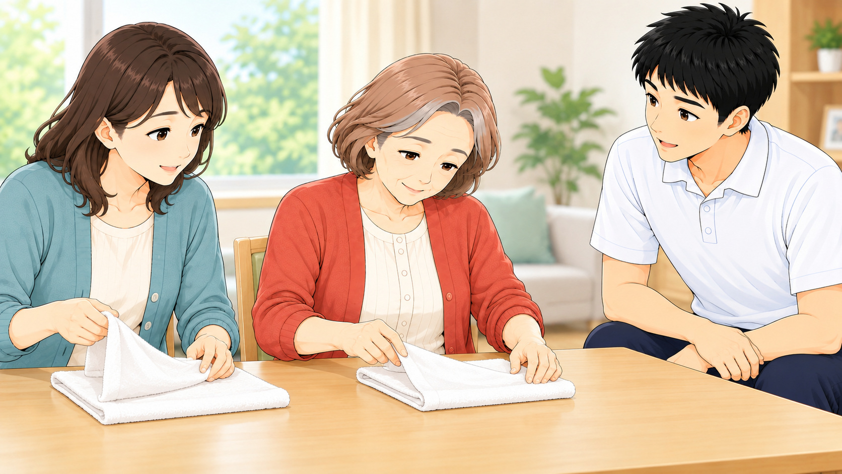 家族と生活動作に使える手がかりをそろえる場面